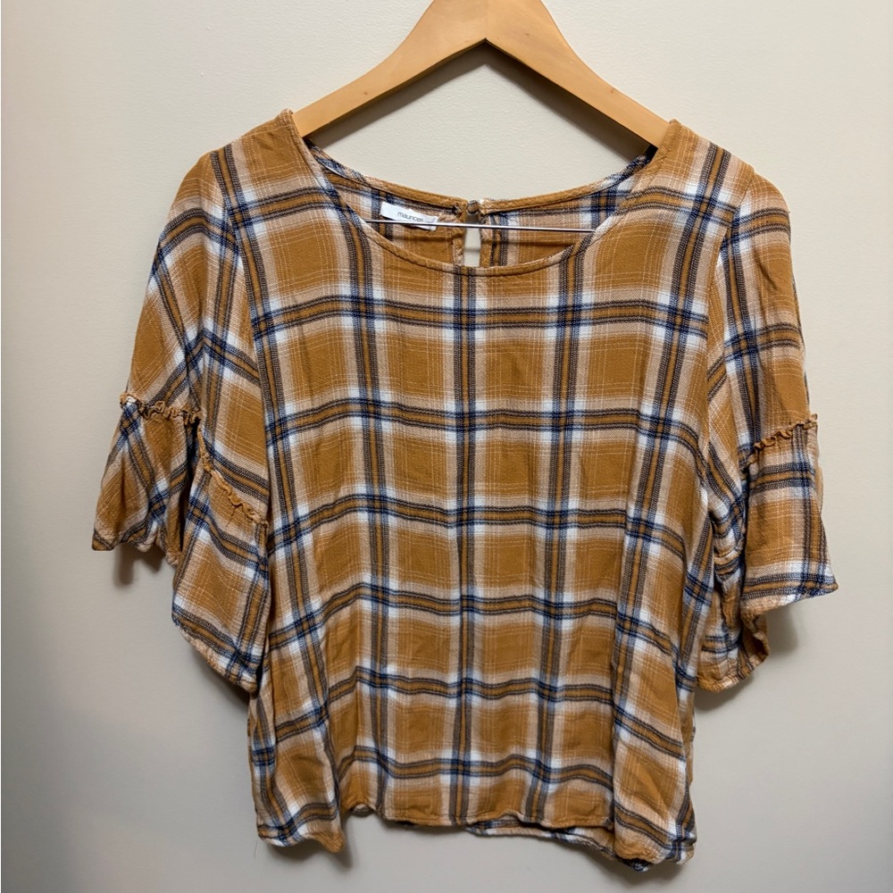 Maurices Mustard and Blue Plaid Blouse